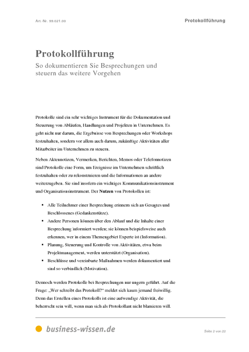 Protokollführung - Download - Business-wissen.de