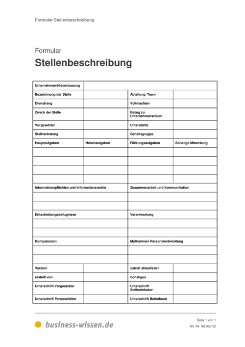 Stellenbeschreibung – Formular – business-wissen.de