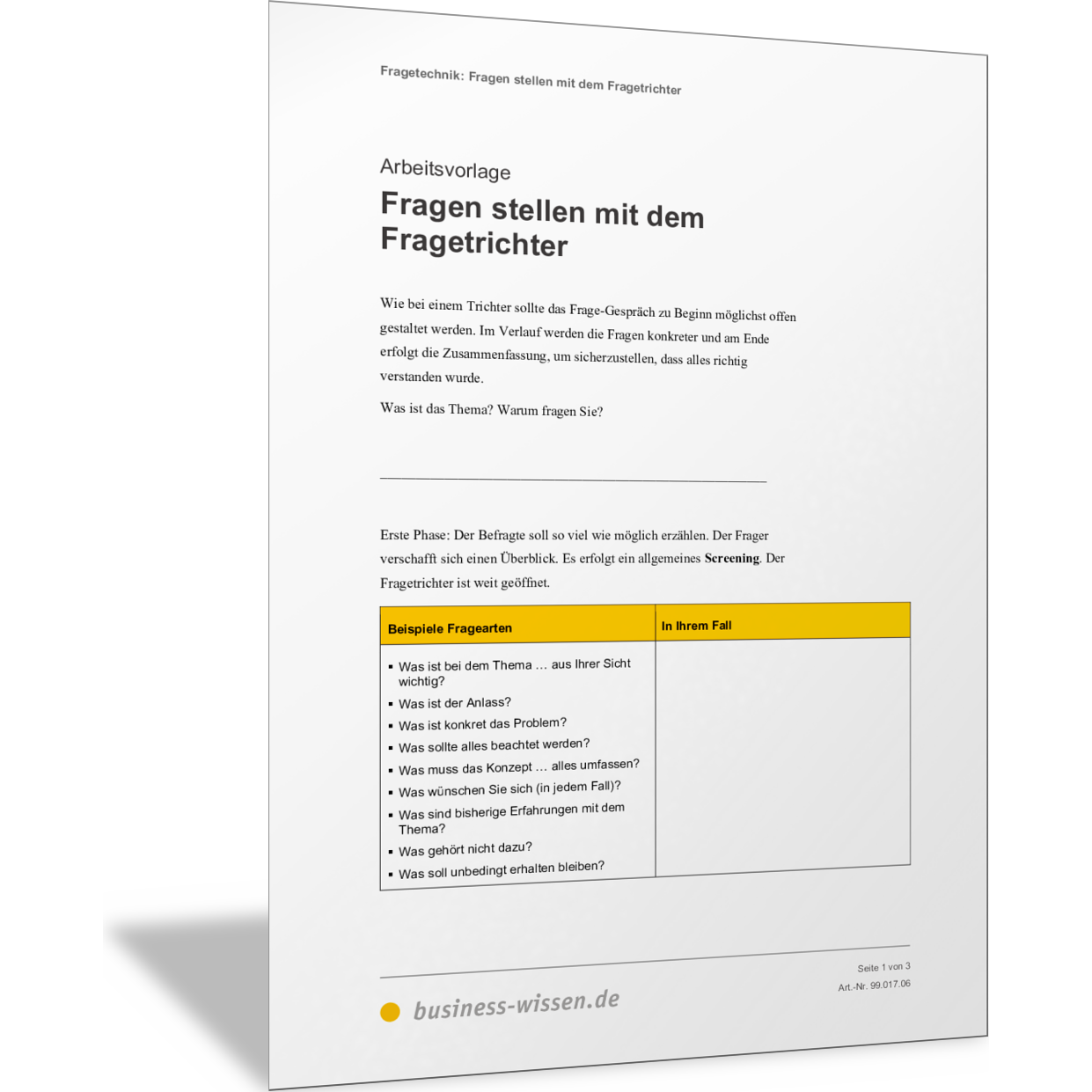 Fragetrichter Fragenkatalog Mit Beispielen Vorlage