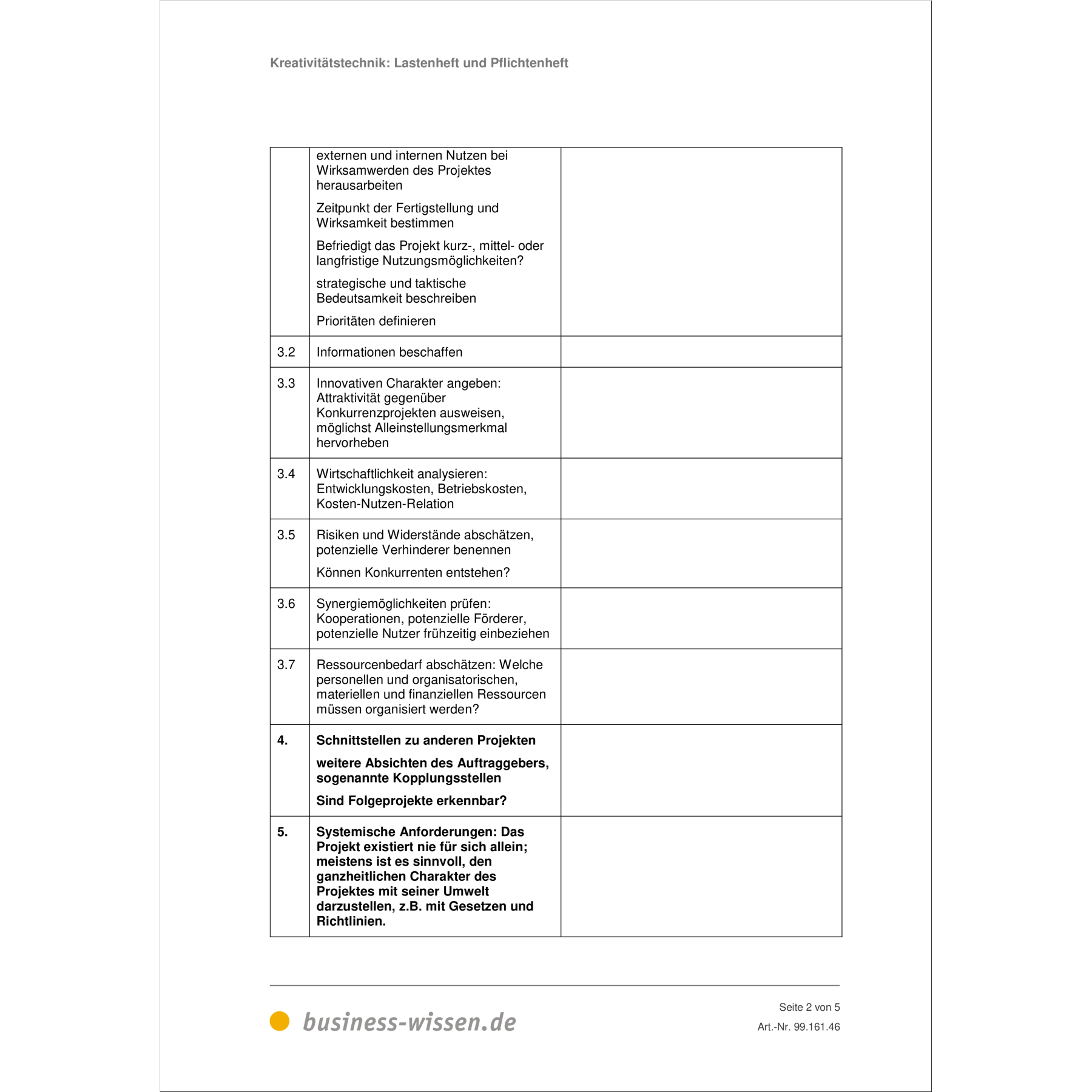 Merkmale Und Inhalte Von Lastenheft Und Pflichtenheft Vorlage