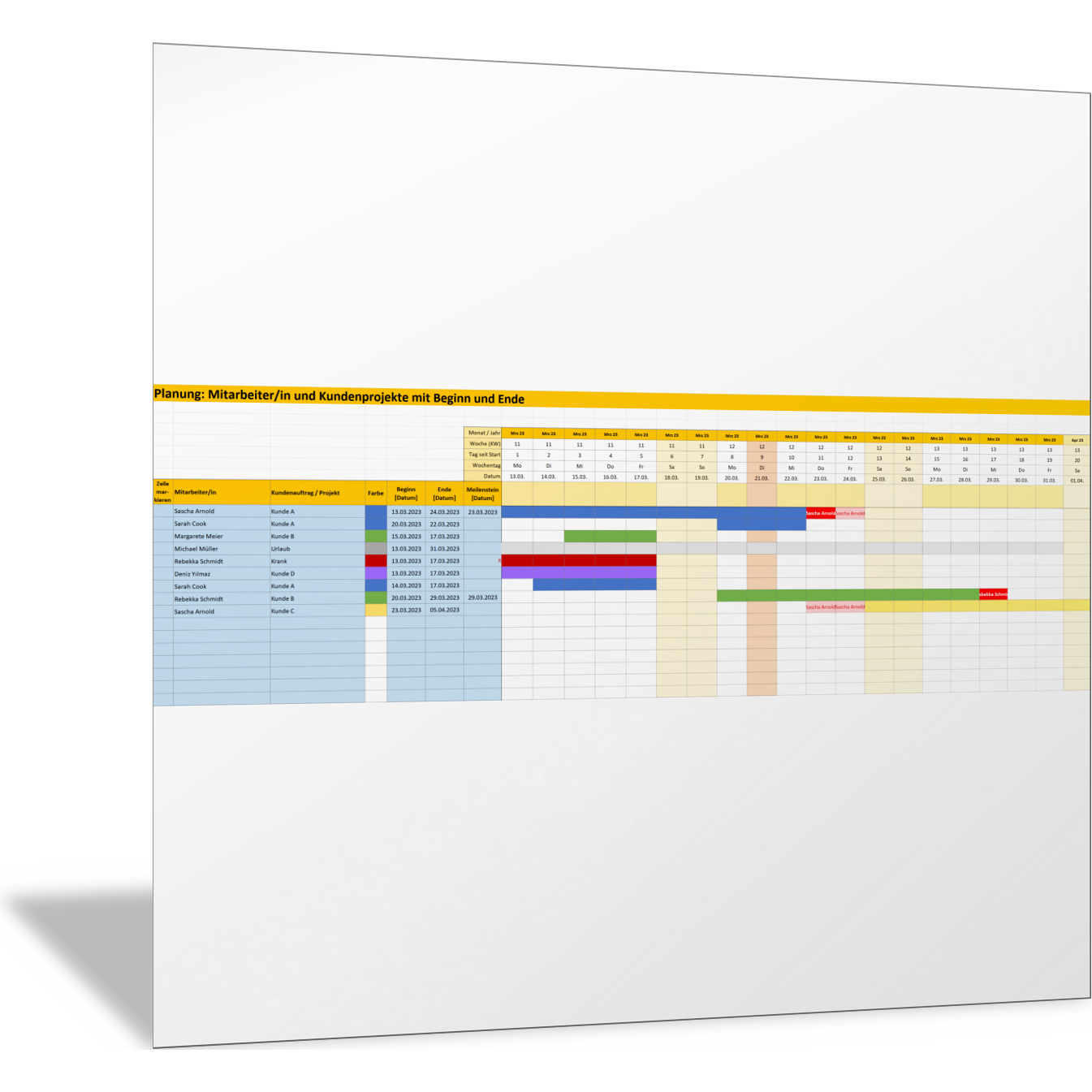 Mitarbeiter Im Gantt Chart Mit Beginn Und End Termin Planen Excel