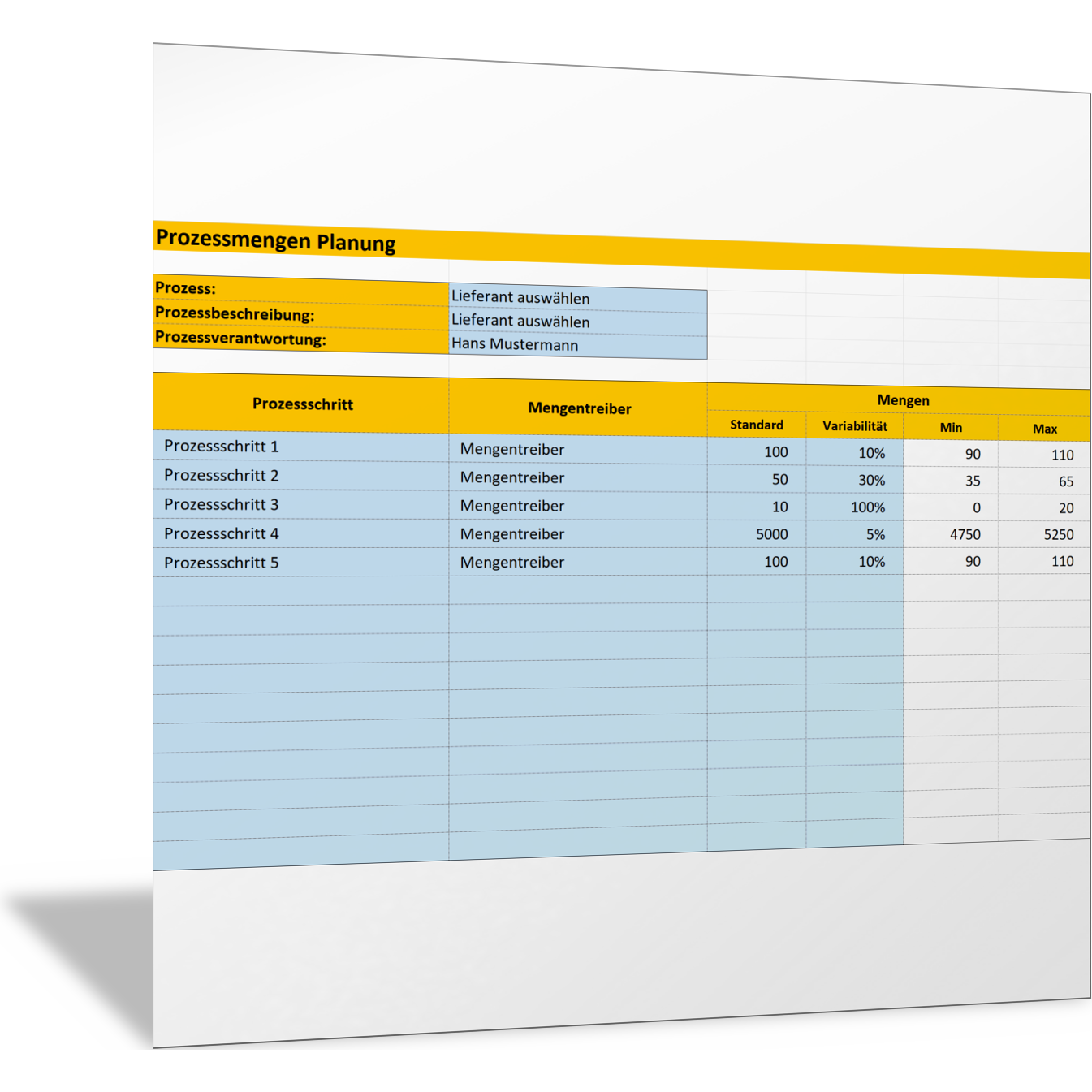 Mengentreiber für einzelne Prozessschritte planen Excel Vorlage