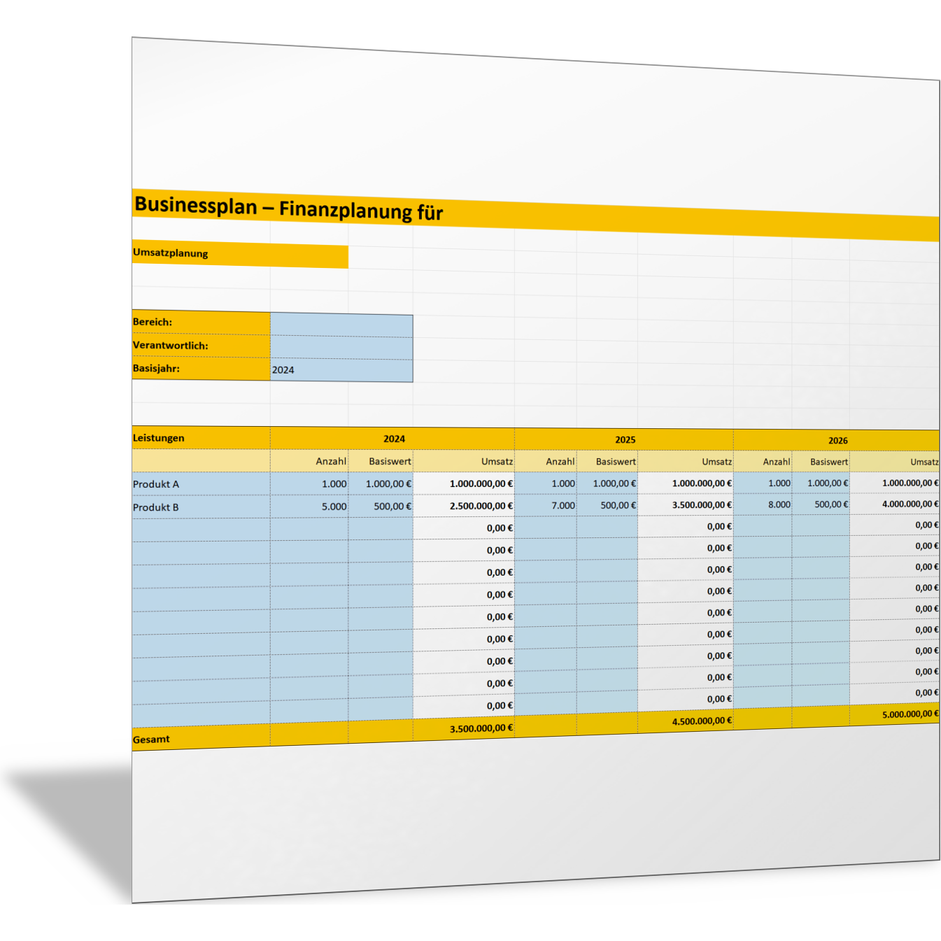 Finanzplanung Im Businessplan Excel Vorlage