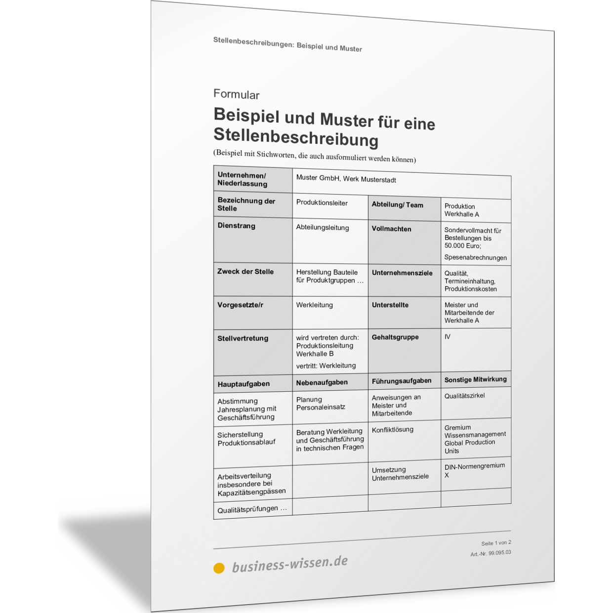 Beispiel Und Muster Für Eine Stellenbeschreibung – Formular